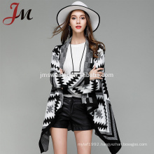 Fashionable european style diamond long sweater jacket women knit poncho